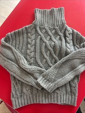 Aakaa Chunky Cable Knit Turtleneck Sweater - Gray